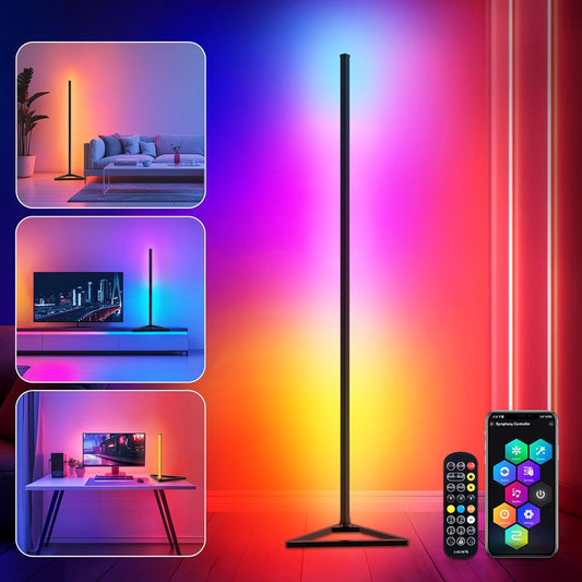 RGBIC Floor Lamp,16 Million Colors LED Floor Lamps 141 Cm Lamps for Living Room with Music Sync,Standing Lamp with App and Remote Control,Gaming Ambient Lighting Corner Lamp Bedroom Decor