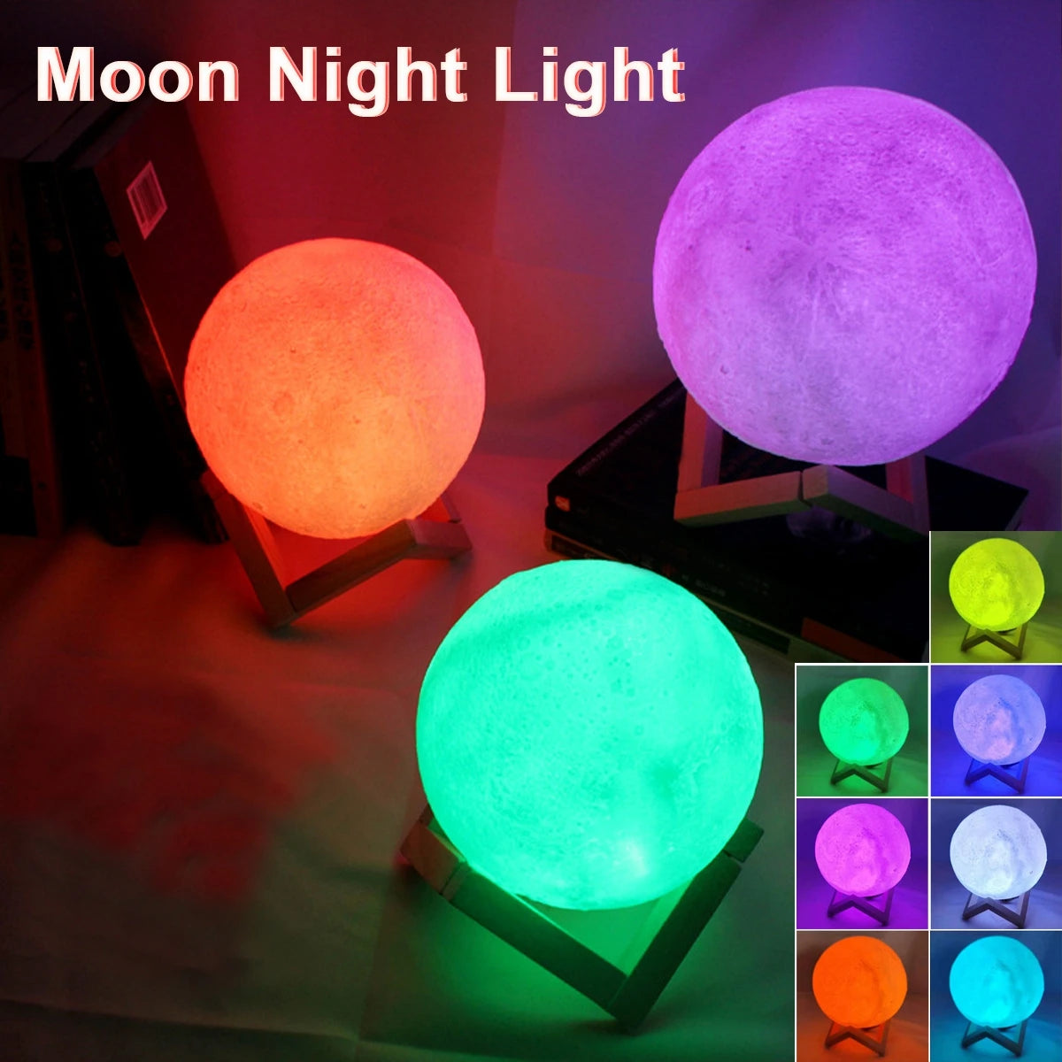 D5 8Cm Moon Lamp LED Night Light Battery Powered with Stand Starry Lamp Bedroom Decor Night Lights Kids Gift Moon Lamp Xmas Gift